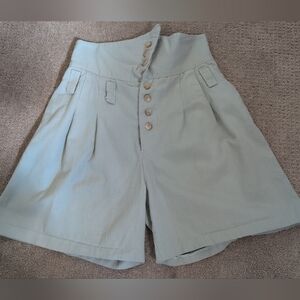 Joe Benbasset Vintage High Waisted Sage Green Multi Button Pleated Shorts